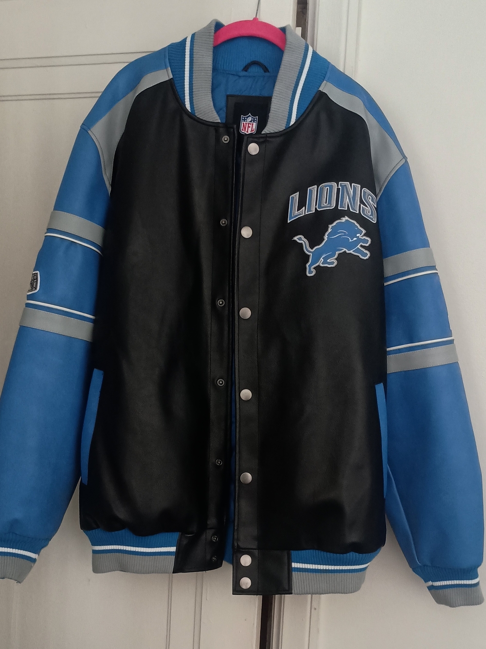 Detroit Lions Men’s Varsity Jacket - Black & Blue
